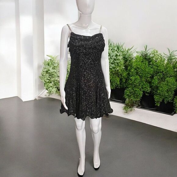 Dresses & Skirts - Rivars Formal Mini Dress Size 9/10 Black Rainbow Glittery Rhinestone Straps‎
